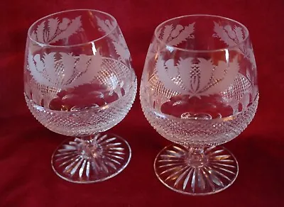 Buy Edinburgh Crystal Thistle Pattern - Pair Of Large Brandy Glasses - Signed • 160£
