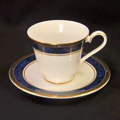 Buy Royal Doulton Cup & Saucer Stanwyck #H5212 Blue Marble On White W/Gold 1993-2007 • 38.91£