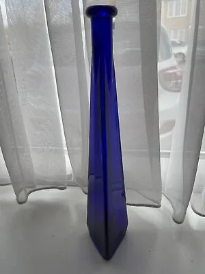 Buy Vintage Unusual Triangular Blue Glass Tall Bottle VGC • 5.50£