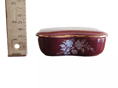 Buy Vintage Prinknash Gloucester Pottery Lid Trinket Pill Box Maroon Floral Gold Rim • 14.23£