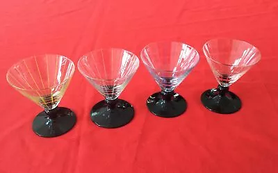 Buy Four Art Deco Cocktail Glasses Each With Different Coloured Stripes. • 15£