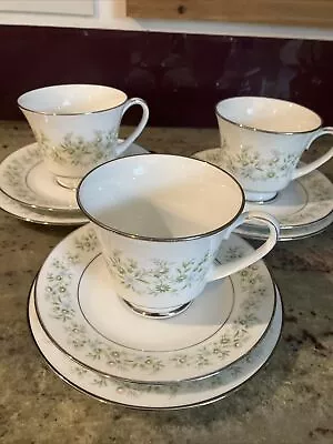 Buy Vintage Noritake China Savannah Tea Trio - Cup Saucer & Plate X3  Silver Trim • 18£