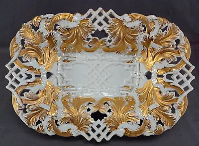 Buy Meissen Relief Molded Gold & White Biedermeier Rococo Scrollwork Serving Bowl  • 320.32£