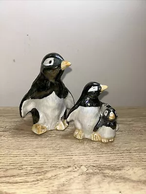 Buy Vintage Penguin Family Glazed Pottery Figurines Arctic Birds Figures Iridescent • 12£