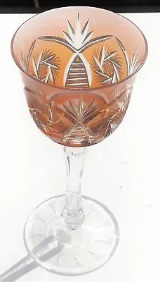 Buy Antique Bohemia Czech Bohemian Crystal Cut Orange Wine Liquor Cup Goblet Glass • 89£