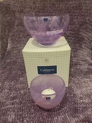 Buy STUNNING CAITHNESS PINK SWIRL HEART GLASS BOWL DISH Plus Matching Candle Dish • 99£