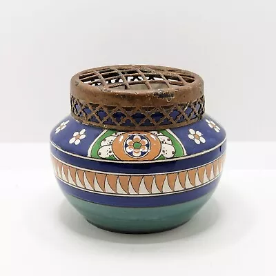 Buy Arnhem Pottery  Lindus  Rose Bowl With Lattice Top, Hand Painted, Vintage Dutch • 28£