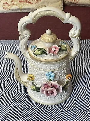 Buy Large Vintage Capodimonte Embossed Floral Ceramic Tea Pot On Feet 1213/23 • 25.95£