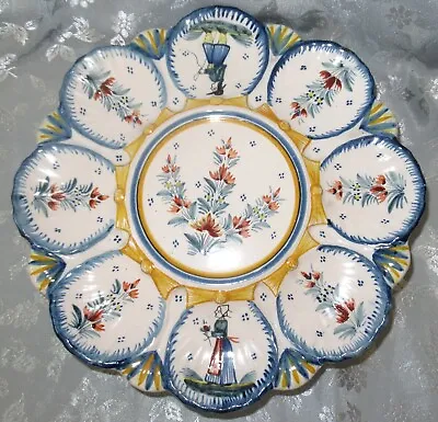 Buy French Oyster Dish Platter Henriot Quimper Majolica 8 Shells With Pedestral • 148.08£