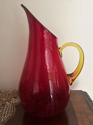 Buy Vintage Blown Crackle Glass Pitcher Ruby Red/amberina Large 13  Tall • 85.90£