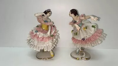 Buy VTG Dresden Lace Figurines Made In Germany Lady Ballerina White/Pink Dress • 94.72£