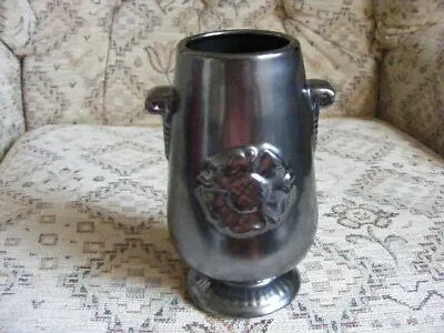 Buy Prinknash Pottery Vase Or Urn With Rose Motif In Gun Metal Grey Lustre • 6.45£