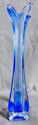 Buy Stretched Cobalt Blue & Clear Glass Vase Perfect Condition 11 Inches Tall • 8£