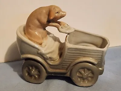 Buy Old German Porcelain Pink Pig Driving Car Miniature Planter • 26.46£