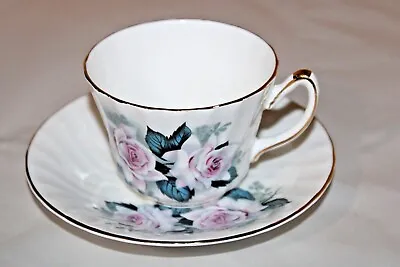 Buy Delphine Bone China Tea Cup And Saucer England, White & Pink Roses • 17.07£