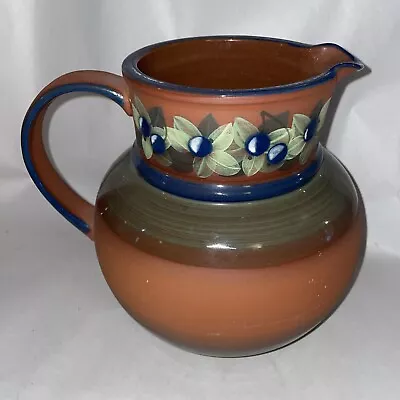 Buy Vintage Studio Made Jersey Pottery Jug Hand Painted & Part Glazed Floral Design • 19.99£