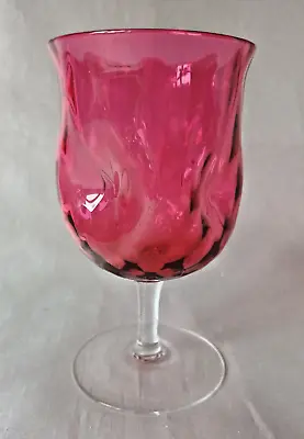 Buy An Cranberry Diamond Pattern Glass Dimple Waisted Bowl Wine Glass. C1930 • 12.50£