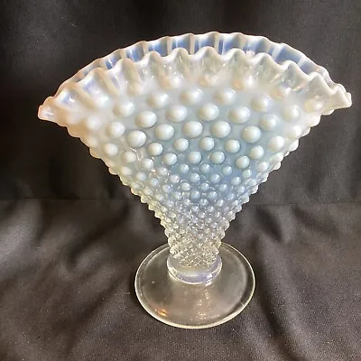 Buy Vintage Fenton Art Glass Hobnail Opalescent Crimped Top Fan Vase 8” X 8”  • 28.81£