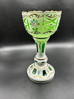 Buy Victorian Czech Bohemia Cut To Green Glass Mantle Luster Candle Holder 10” *READ • 120.96£