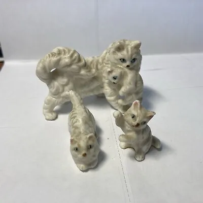 Buy 3 Vintage  Bone China Persian White Cat Figurines- Mom With 3 Kittens • 16.36£