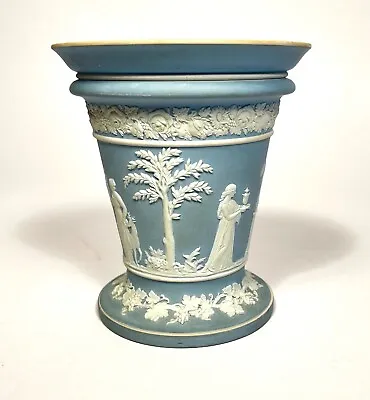 Buy Antique Wedgwood Blue Jasperware Arcadia Vase Classical Scenes 19th Century • 99.74£
