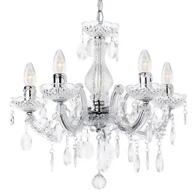 Buy Litecraft Marie Therese Chandelier Ceiling Light Crystal Effect 5 Arm - Chrome   • 59£