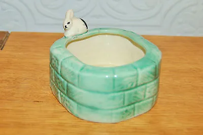Buy Sweet Vintage Green Ceramic Dressing Table Bowl Tray With Grumpy Bunny Rabbit ! • 14£