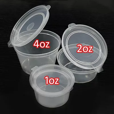 Buy 1oz 2oz 4oz Clear Plastic Containers Tubs With Attached Lids Food Safe Takeaway • 133.55£
