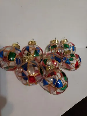 Buy Handpainted Blown Glass  Multi Color Stencile Ball Christmas Ornament Decor 8 • 11.36£