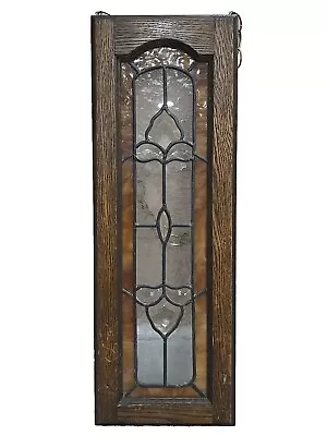 Buy Vintage Hanging  Stained Glass Window Pane Panel With Wood Frame 10  X 28  X 1  • 123.72£