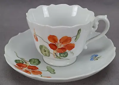 Buy Meissen Hand Painted Nasturtium Flower Tea Cup & Saucer Circa 1860-1924 • 81.52£