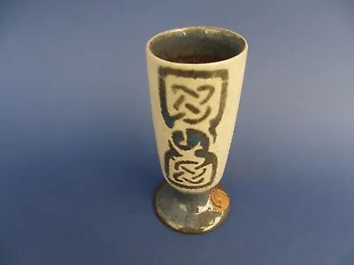 Buy Small Studio Pottery Goblet With Celtic Knot Design, Blue & Grey, 13.5cm Tall. • 14.50£