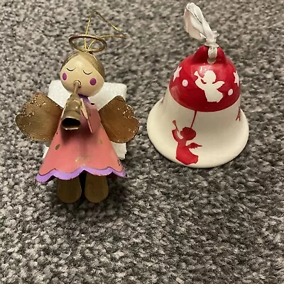 Buy 2 Gorgeous Angel And Bell Christmas Tree Hanging Bauble Decorations • 3.99£