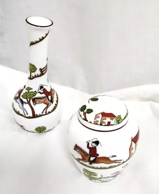 Buy Vintage Crown Staffordshire Hunting Scene Ginger Jar  & Bud Vase -F01 • 38£