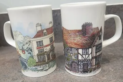 Buy 2 Tall Mugs Fine Bone China Cottages/village Inns By Sue Scullard Dunoon • 14.95£