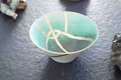 Buy Kintsugi Bowl Wabi Sabi Japanese Handmade Ceramics - Turquoise • 81.85£