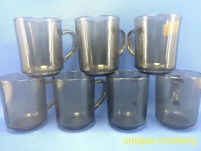 Buy 7 X Vintage 1970's Arcoroc French Smoked Glass Mugs (Tea/Coffee/Beverage). • 18.50£