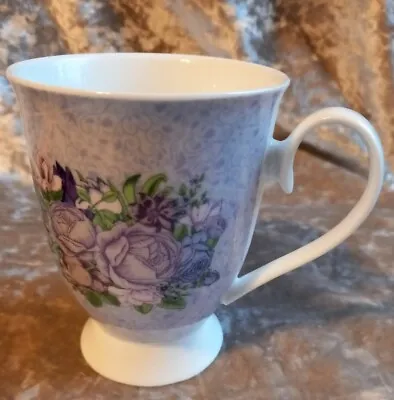Buy M & S Beauty Mug Purple Floral Roses Porcelain Marks And Spencer Footed Vgc • 9.90£