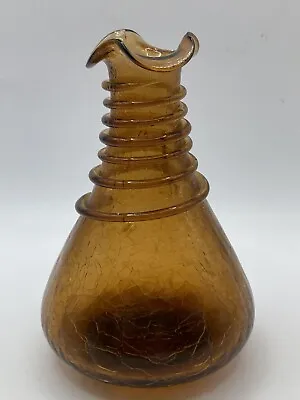 Buy 4” Amber Crackle Bud Vase Bottle With Applied Ribbon Sweet Art Glass • 13.30£