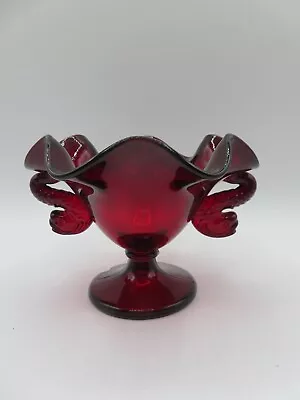 Buy Fenton Vintage Ruby Double Dolphin Handled Footed Compote Or Vase Or Bon Bon • 23.66£