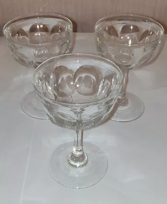 Buy 1950s 3 Heavy Cut Glass Crystal Champagne Pans Glasses Oval Cut Design Handmade  • 25£