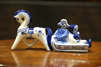 Buy Russian Gzhel Blue And White Porcelain Horse Sled Family Made In USSR • 25£