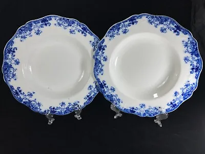 Buy 2 John Maddock & Sons 'Linda' Flow Blue Bowls, 9   Antique China Made 1880-1896 • 51.11£