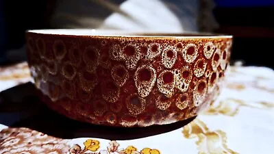 Buy New Devon England Fruit Bowl In Brown Honeycomb Drip Glaze • 7.50£