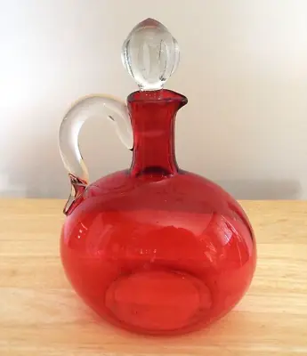 Buy Vintage Cranberry Glass Oval Decanter • 24.95£
