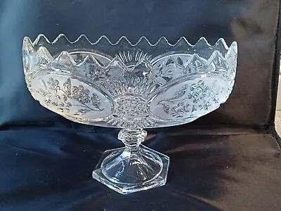 Buy Vintage Cyrstal Glass Pedestal Bowl Footed Compote 28cm Dia Raised Floral Design • 20£