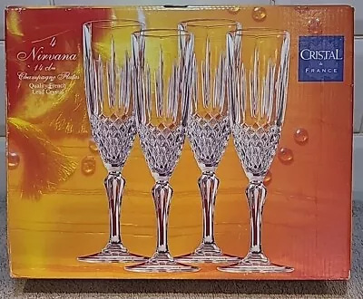 Buy Crystal Champagne Flutes Cristal De France Nirvana Clear Cut Glasses X4 140ml • 19.99£