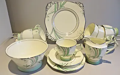 Buy Vintage Tuscan Plant Cream Green And Silver Art Deco 21 Piece Teaset • 70£