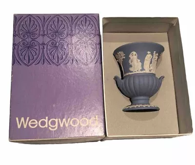 Buy Vintage Wedgwood Blue JASPERWARE Miniature Double Handled Urn In Original Box • 10£