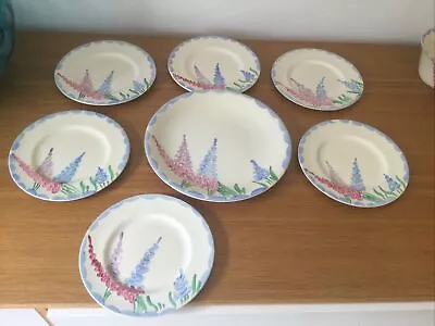 Buy Myott & Son Art Deco Hand Painted Plates - 6 Tea Plates & One Cake Plate • 22£